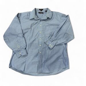VINTAGE Tommy Hilfiger Men's Blue and Yellow Pinstripe Button Down Shirt Size L